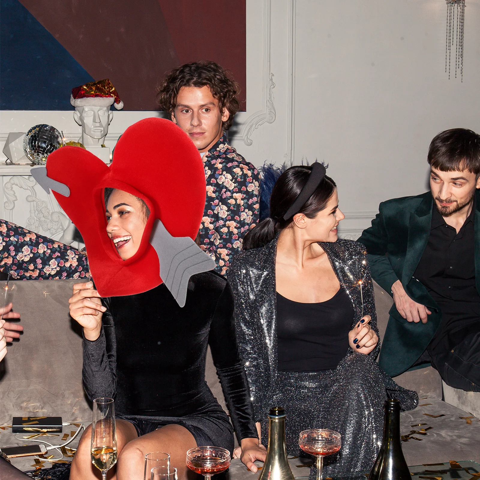 

1pcs Heart Headgear Cupid Arrow Design Valentine Party Photo Prop Couples Matching Accessory Adult Cosplay Hat Red Love Theme