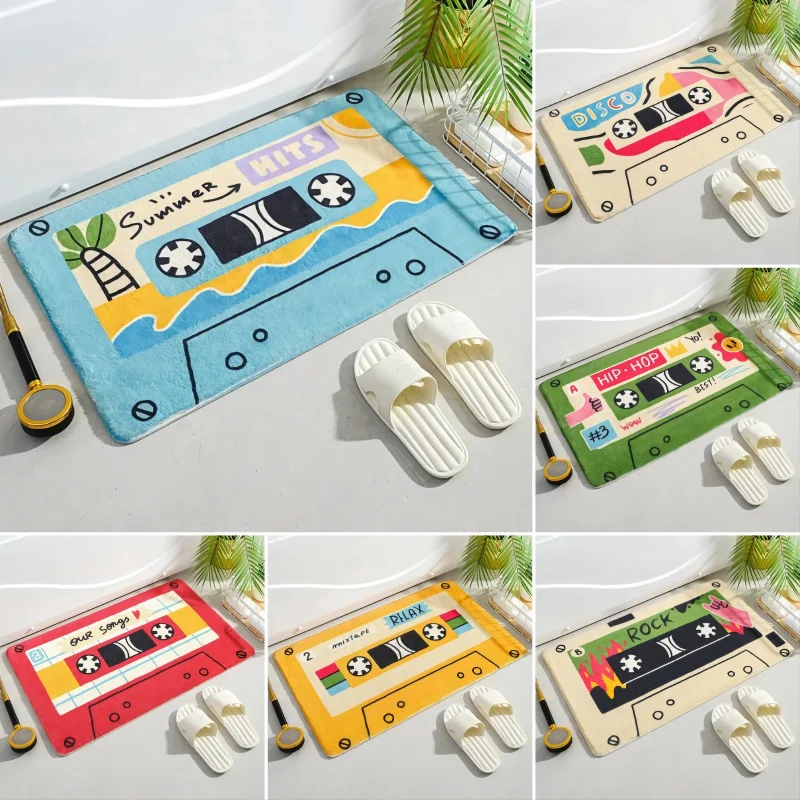 Music Tape Bath Mat Super Absorbent Non Slip Kitchen Rugs Retro Classic Cassette Drying Footpad Home Decor Laundry Room Carpets