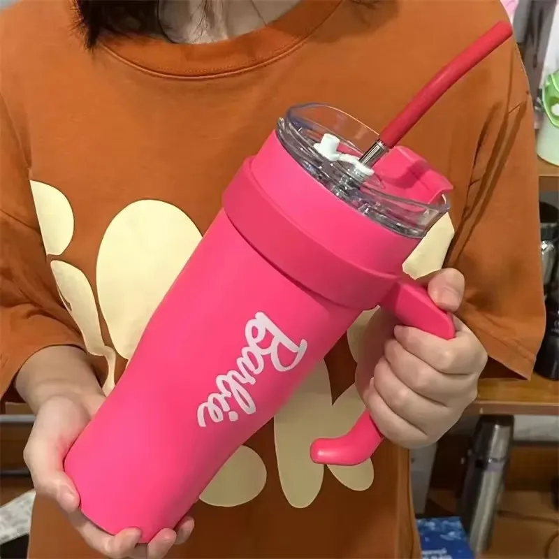 Hot Giant Water Cup 1200ml Cup Barbie Peripherals Large-Capacity Pink Straw Water Bottle Kawaii Stainless Steel Insulated Cup