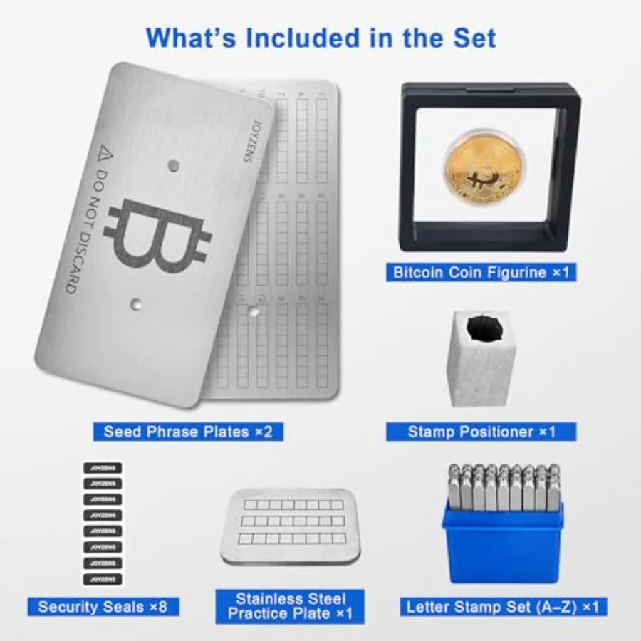 96-Word Seed Phrase Plate Backup with Letter Stamps and Positioning Tool, 48 96 Word Capacity for Crypto Hardware Wallets view 2