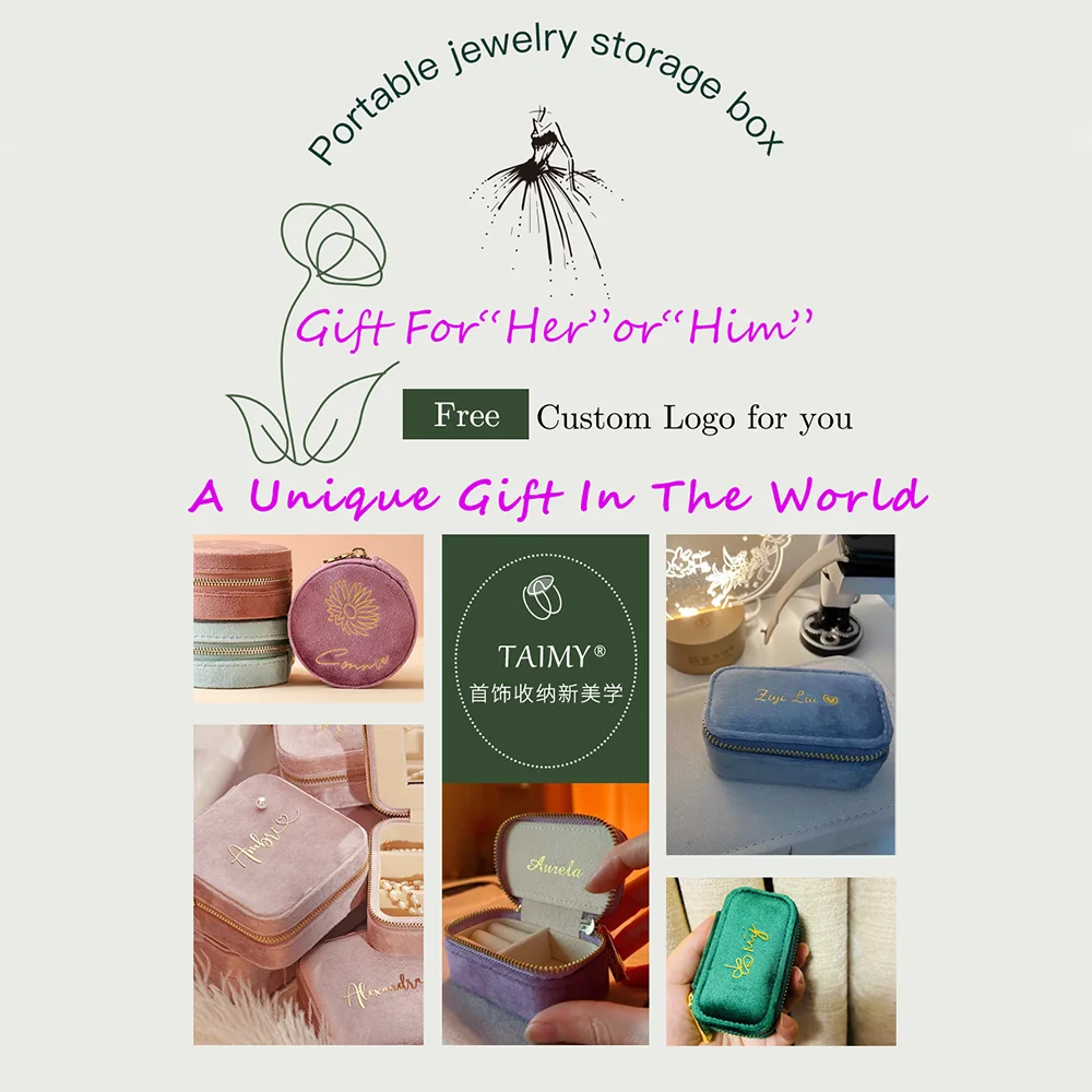 TAIMY Green Velvet Jewelry Box Travel Rings necklaces Storage Box With Lid Custom Logo Jewelry Case Jewelry Organizer Display