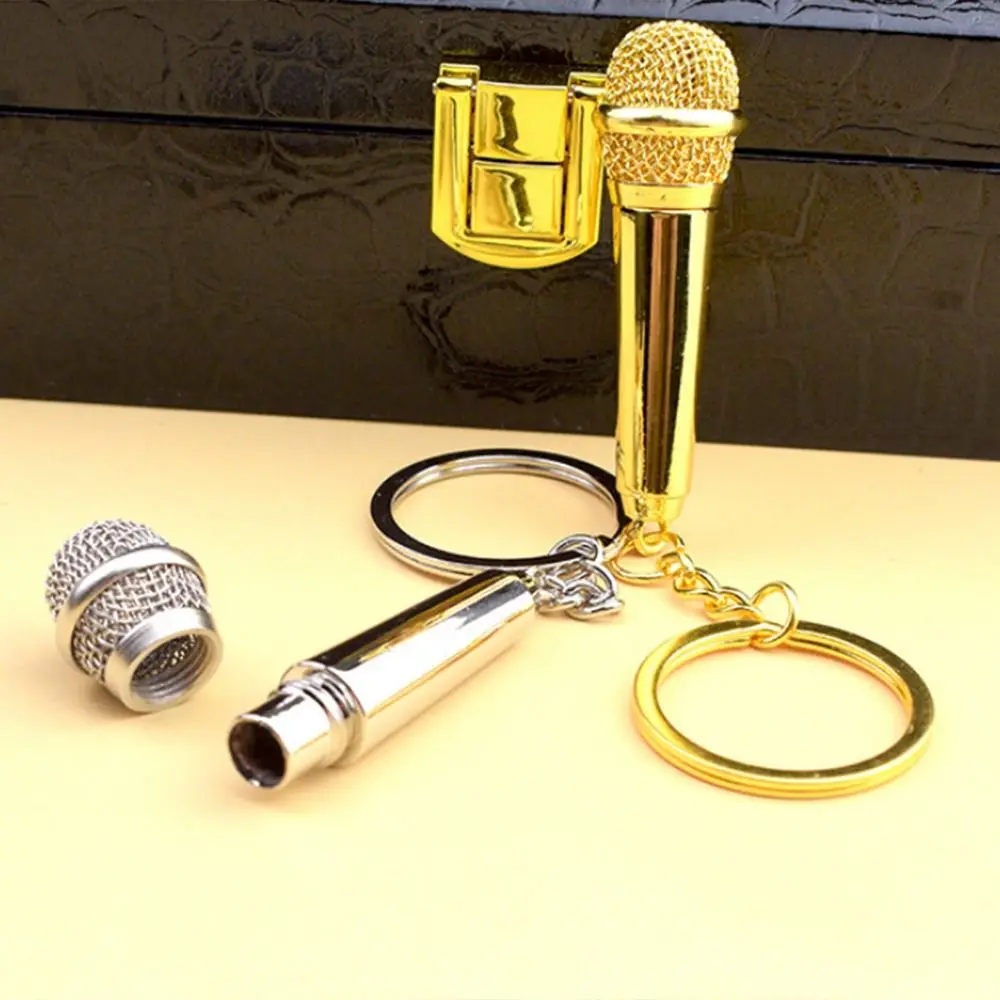 Fashion Microphone Key Ring Personalized Creative Car Key Holder Metal Cute Design Pendent Key Chain Funny Singer Gift