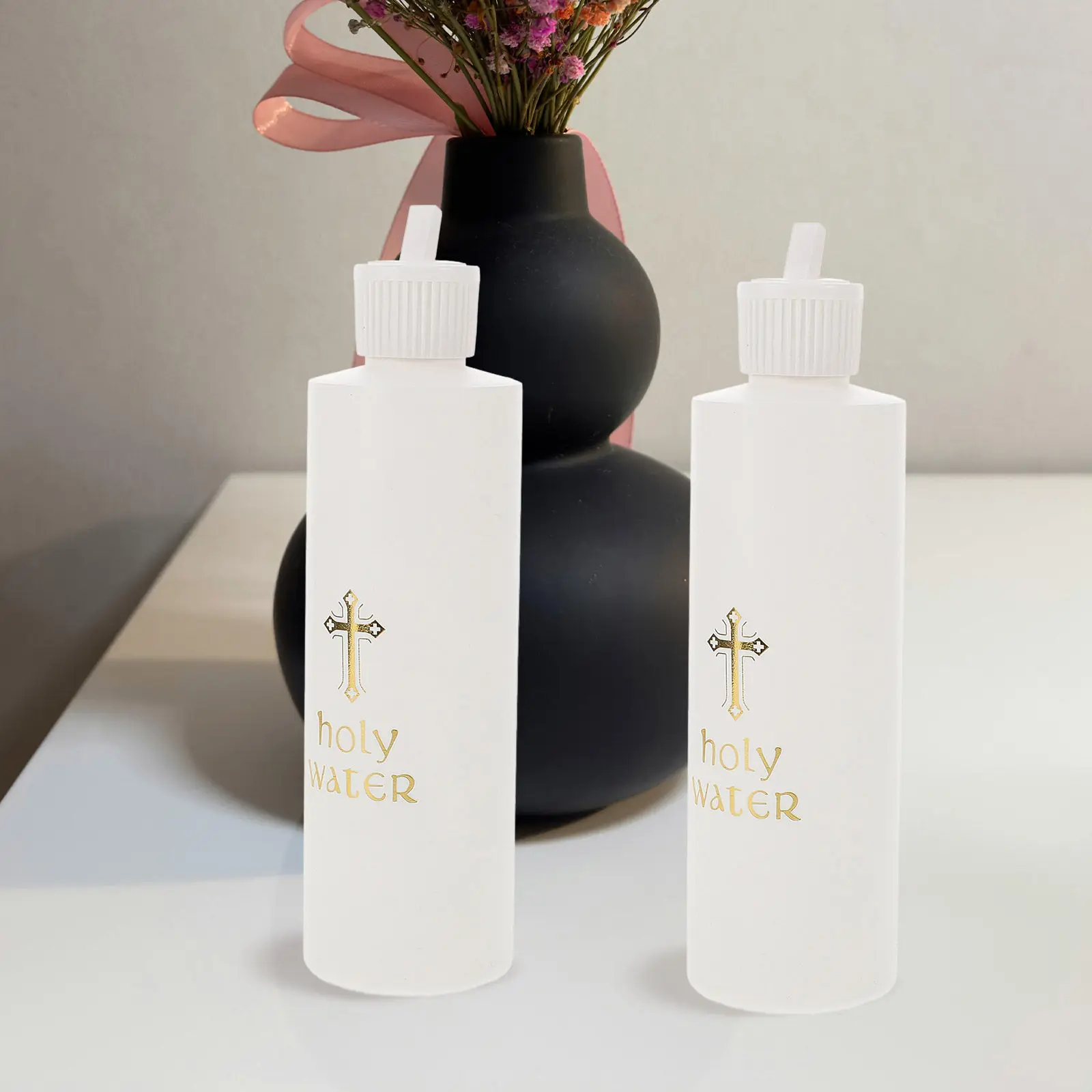 2Pcs Holy Water Bottles Plastic Gold Cross Pattern Lightweight Refillable Catholic Church Wedding Outdoor Exorcism