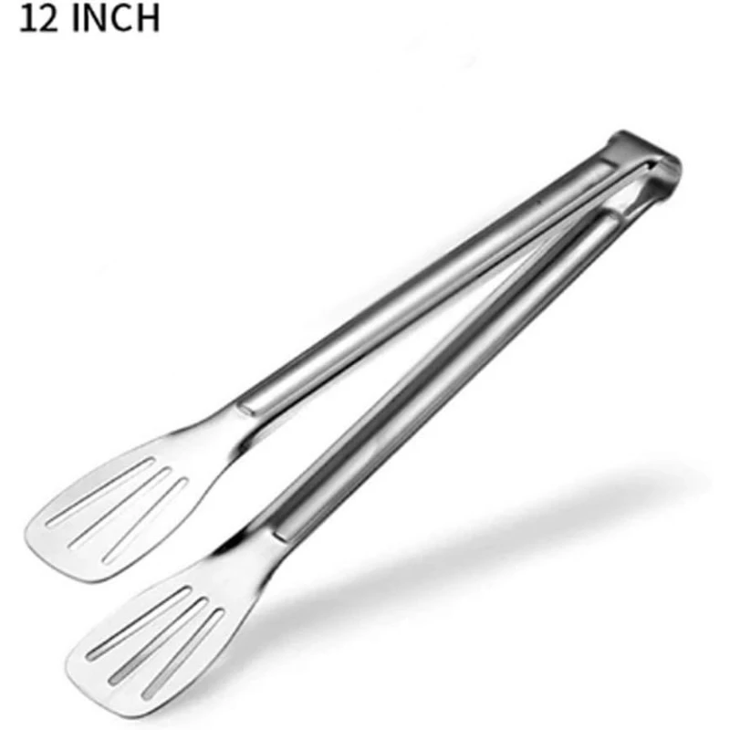 Stainless Steel Food Tongs Kitchen Utensils Buffet Cooking Tools Heat-proof Pastry Barbecue Steak Anti-slip Handle (12 Inch)