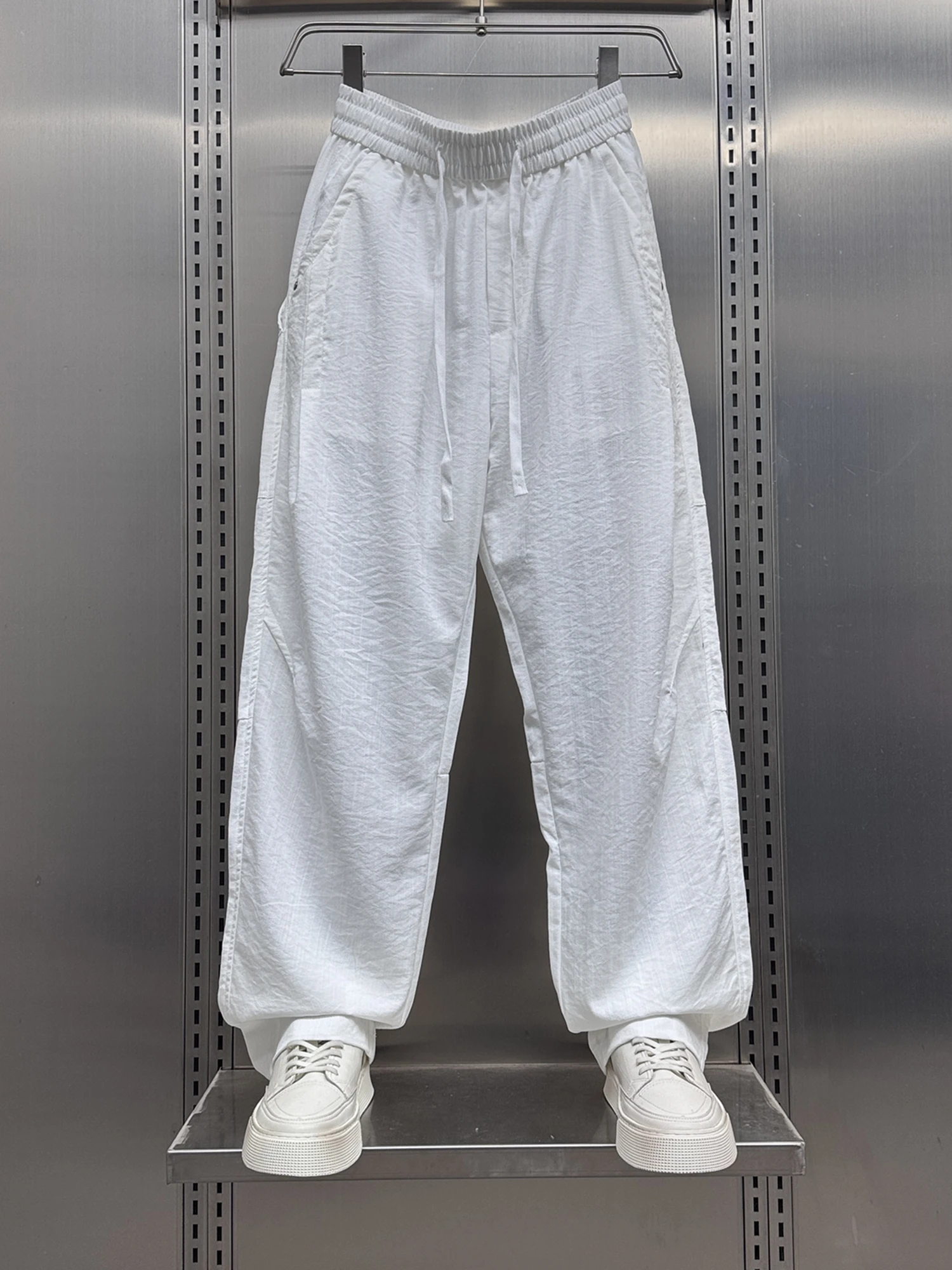 

Ultra-Thin Summer Ice Silk Linen Loose Straight Leg Casual Pants Men's American Pure Color Versatile Pleated Wide Leg Pants