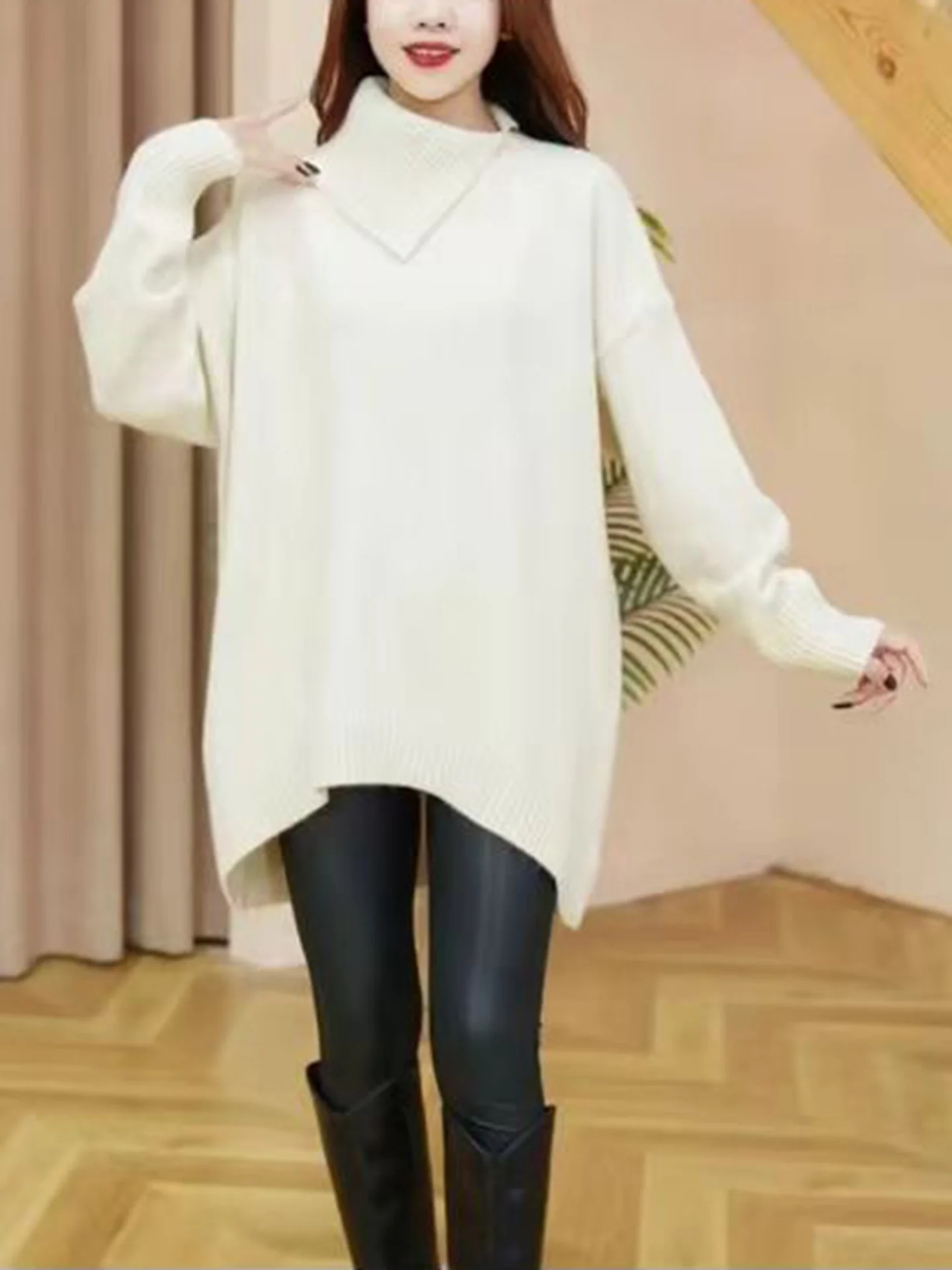 أنيقة غير متناظرة هيم فضفاض متماسكة سترة المرأة Faion ربيع الخريف جديد Sle مريحة لينة النسيج ملابس غير رسمية للتنقل