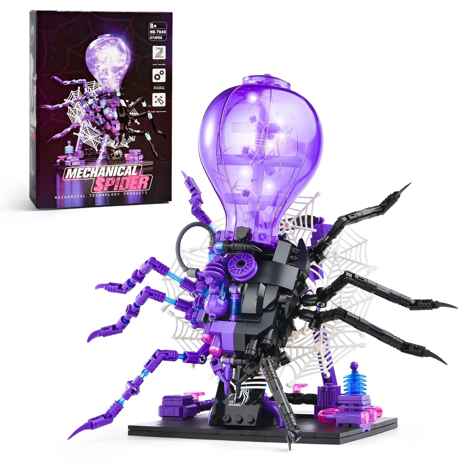 

573PCS Mechanical Spider Building Set Collection Model Toys with LED Light Home Decor Insect Building Blocks Kits Gifts for Kids