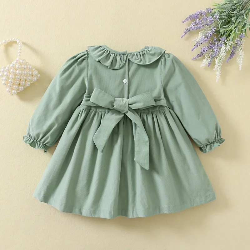 2024 Children Hand Made Embroidery Clothes Smocked Cotton Boutique Design Dress Baby Girls Autumn Matching Kids Casual Frock