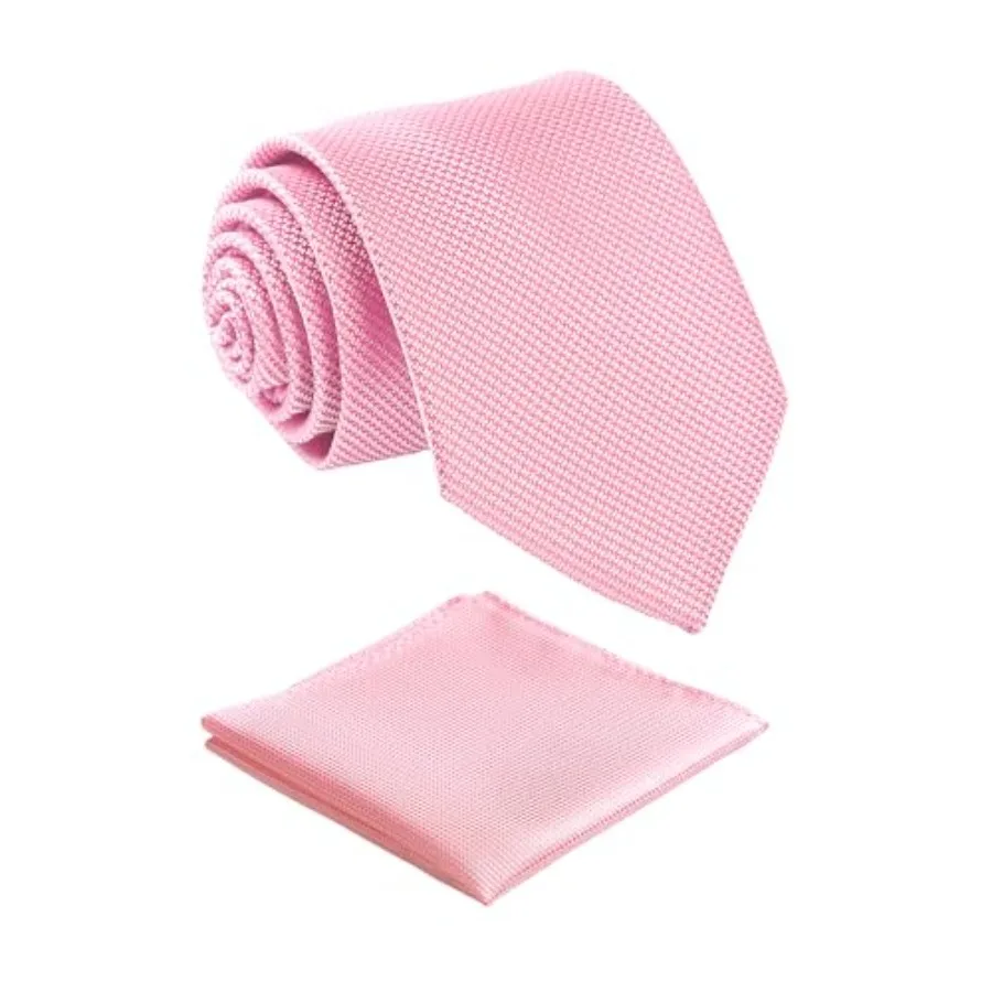 Mens Solid Color Tie,Handmade Neckties With Multiple Colors+Gift Box, Rosy Pink Tie+pocket Square view 2