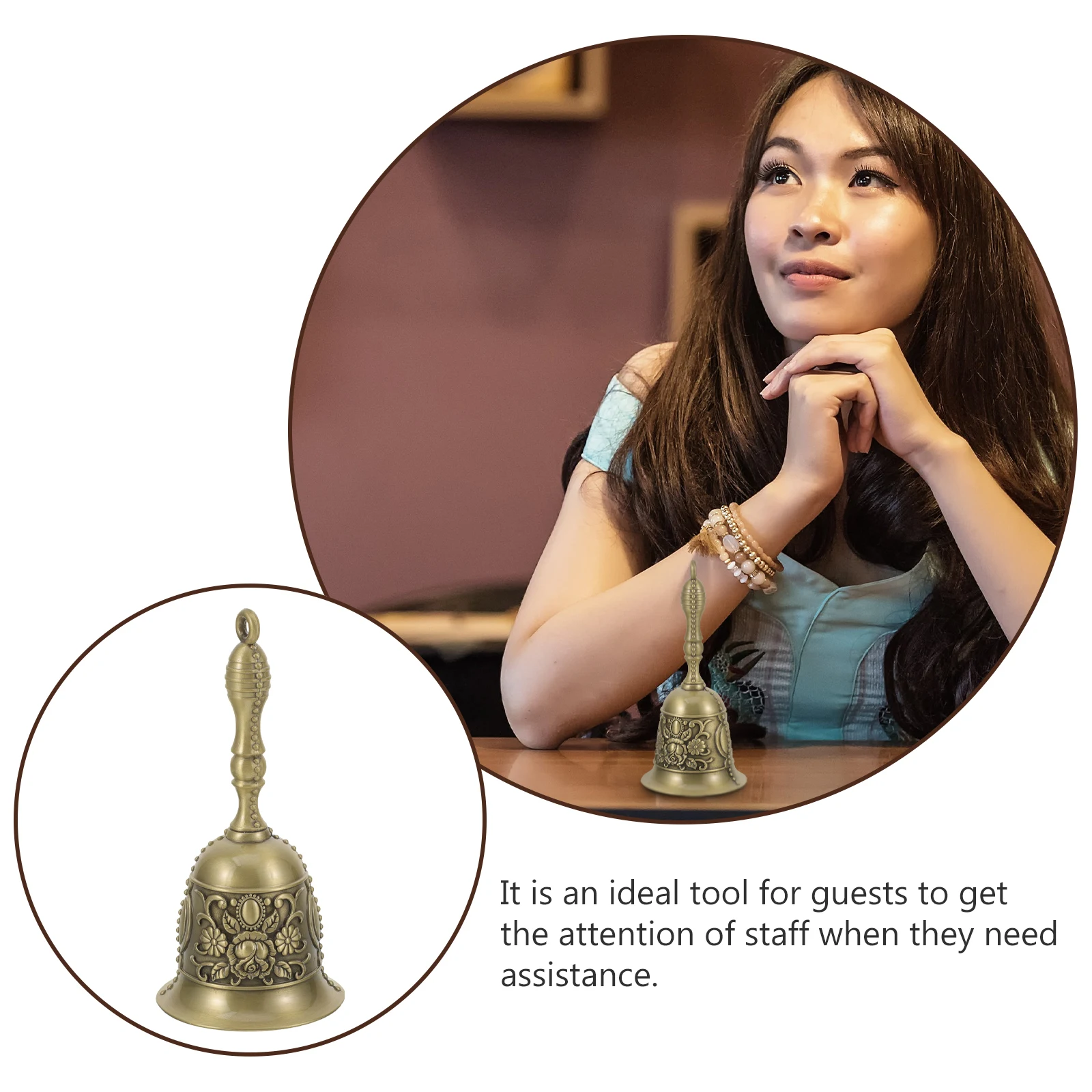 

Retro H Shaking Bell Metal Bells Dinner Chime Service Calling Hotel Restaurant Pet Training Wedding Gifts Elderly Parents Mini