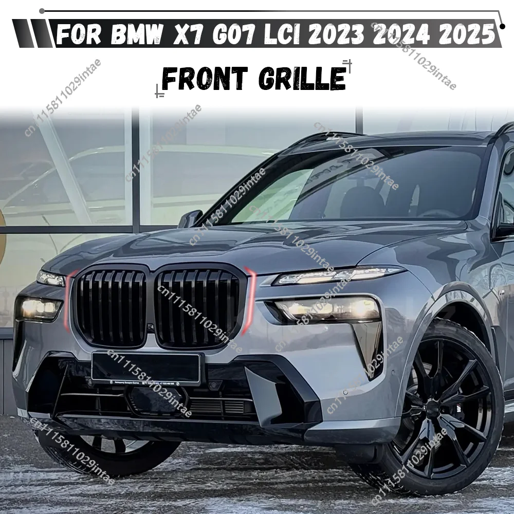 Front Bumper Kidney Grill Single Slat Grille For BMW X7 G07 LCI 2023 2024 2025 Glossy Black Front Racing Grill