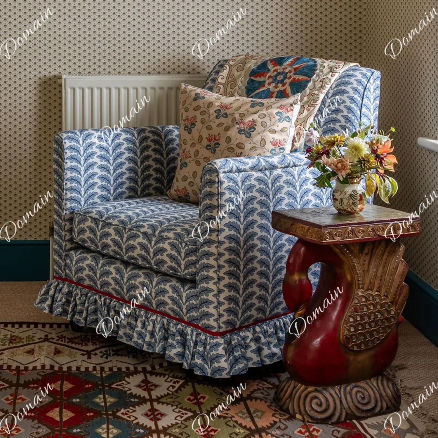 French printed solid wood sofa chair living room home leisure single chair American pastoral style bedroom balcony coffee chair