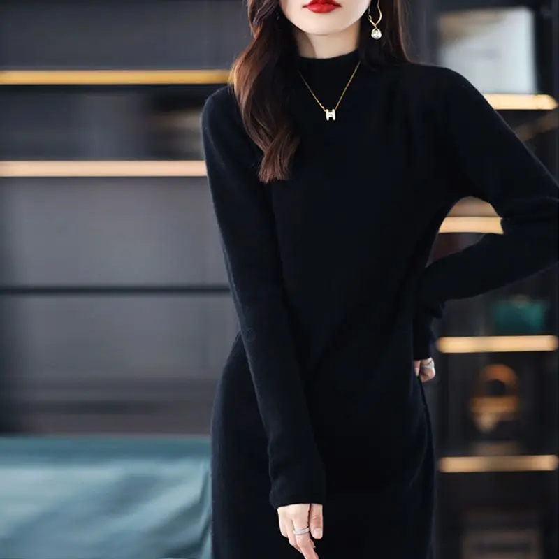 Female Dress White Crochet Grey Robe Evening Turtleneck Knit Long Clothing Women\'s Dresses Maxi Goth Cotton Xxl Harajuku Fashion