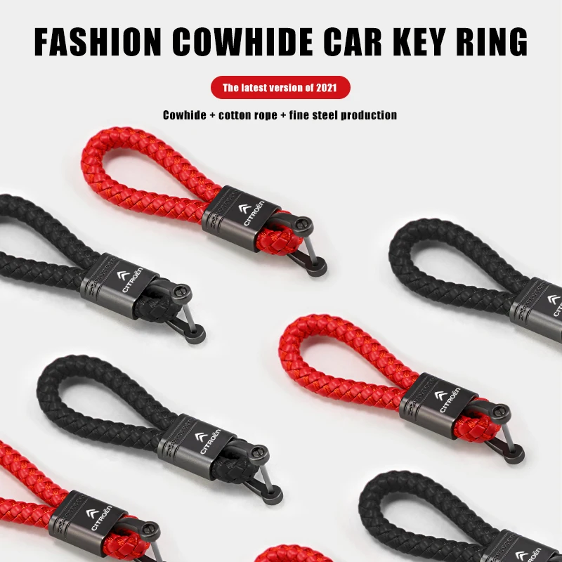سيارة التصميم المفاتيح الجلود المنسوجة حبل حلقة رئيسية معدنية لسيتروين C1 DS3 C2 C3 Vts C4 Saxo C4L C5 C6 C8 كسارا C3-XR بيكاسو #6