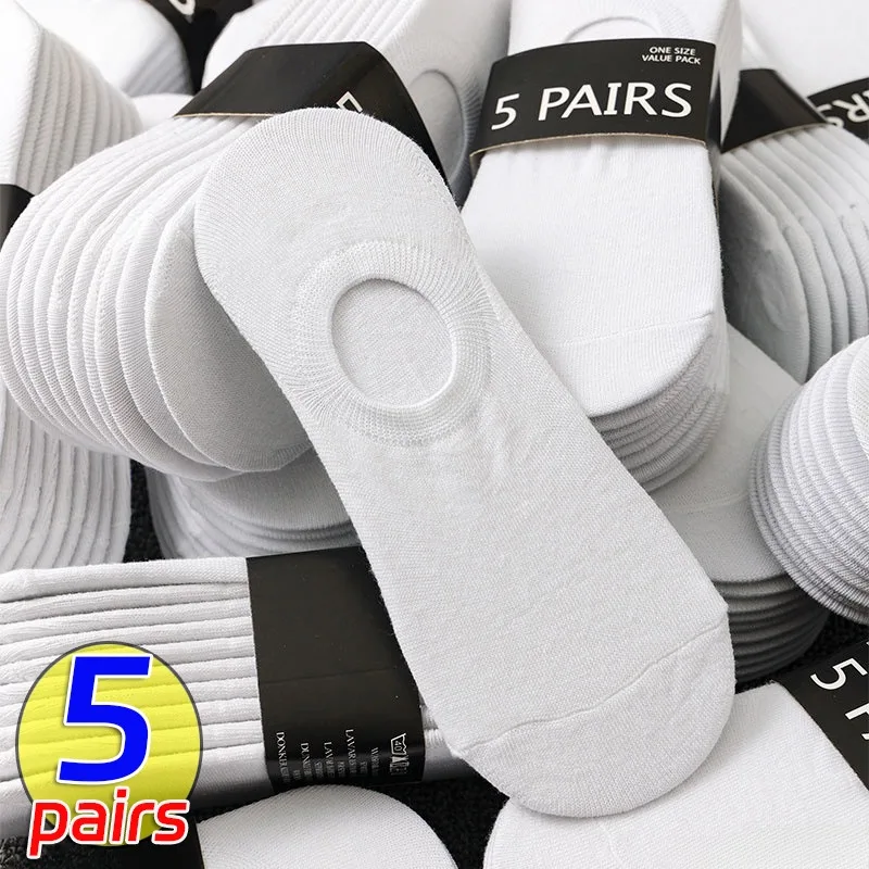 5Pairs Solid Color Black White Gray Invisible Breathable Cotton Sports Socks Male Short Sock Women Men Low Cut Men Ankle Socks