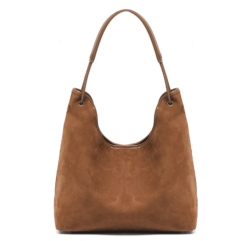 

2025 New Suede Leather Vintage Single Shoulder Crossbody Pack Spacious Handheld Tote Bag Women Commuting Premium Handbag