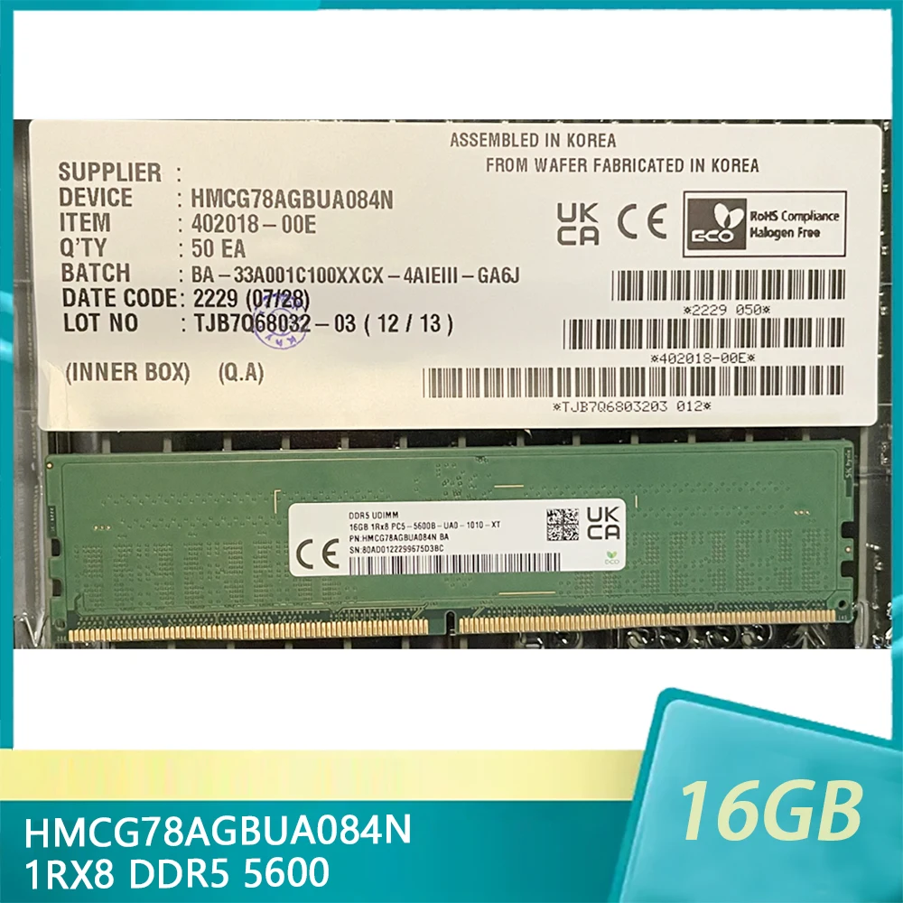 

1 Pcs 16GB For SK Hynix RAM 16G 1RX8 PC5 5600B DDR5 5600 Desktop Memory HMCG78AGBUA084N