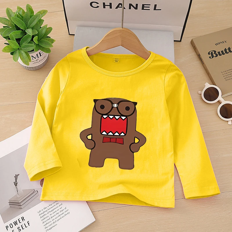 Cute Domos T-shirt Long Sleeve Summer Girls Clothes Fashion Printed Shirts Casual Outdoor Wear Kawaii Birthday Tops Gifts Tees