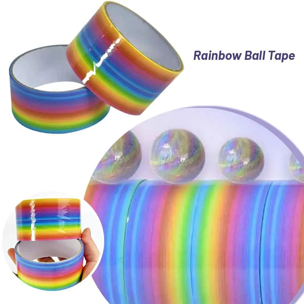 1/5m Rainbow Ball Tape Colored Decompression Transparent Crystal Adhesive Ball Tape Funny DIY Rolling Masking Toy Glue