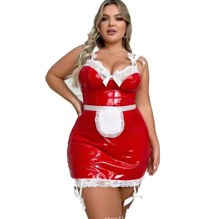 

Wholesale Women's Sexy Plus Size Roleplay Maid PU Lingerie Dress Large Size Lady Night Club Cosplay Costumes XXL Fliter Outfits