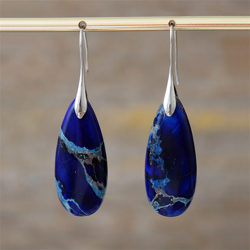 European and American Bohemian Style Imperial Stone Droplet Pendant Earrings Women Natural Stone Jewelry Personalized Earrings
