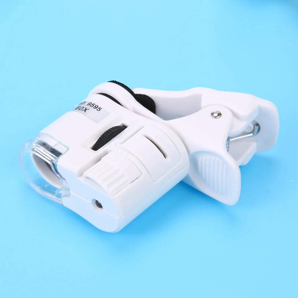 Universal 60X Phone Mini Pocket Microscope with LED Light ABS Digital Microscope Portable with Battery for Mobile Smartphones