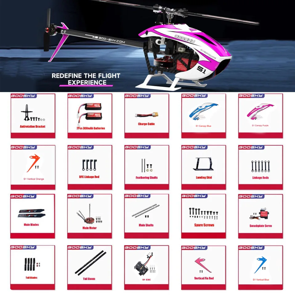 Goosky S1 pièces d'hélicoptère moteur ESC GYRO servos atterrissage glisse de queue lame principale feathhring arbre auvent groupe de vis