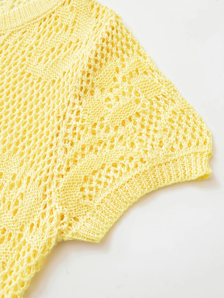 Novedad de verano de estilo europeo y americano, ropa de mujer con flores, informal, cuello redondo, manga corta, top de punto con botones