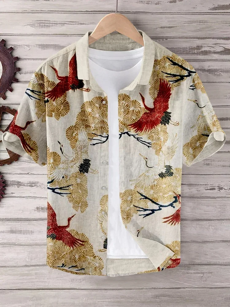 2024 Fashion Men's Linen Shirts Stylish Casual Walking Shirts Slim Fit Hawaiian Men's Linen Shirts European Sizes