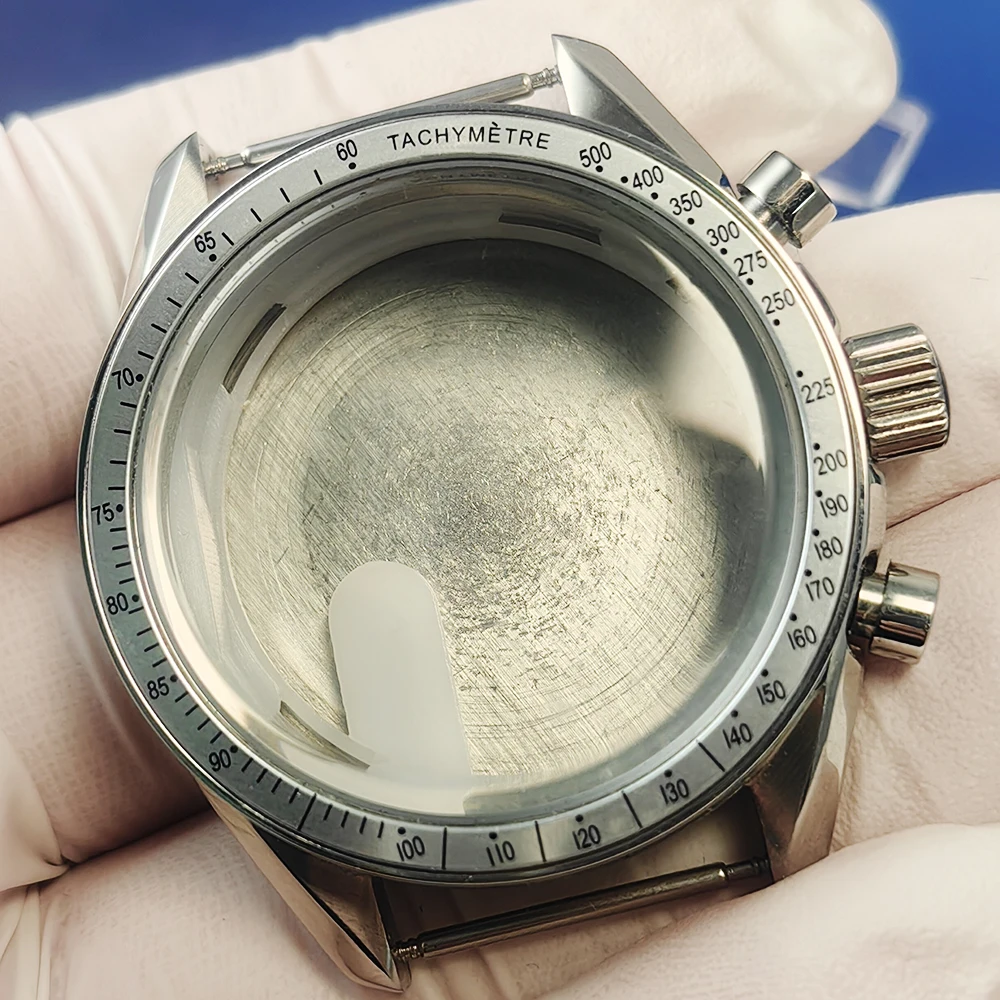 40 مللي متر ساعة رجالي حاوية من الفولاذ المقاوم للصدأ الفضة شقة الألومنيوم الحافة القمر الغطاء الخلفي صالح VK63 ساعة يد تعمل بالحركة اكسسوارات الجمعية