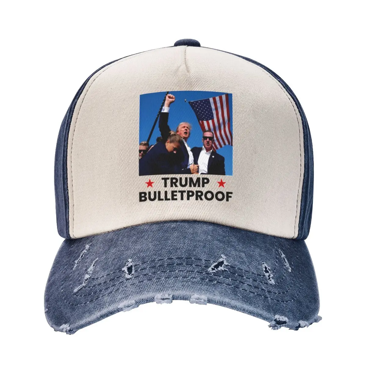 Trump Bulletproof 2024 Unisex Hat Adjustable Snapback Fight For America Merch Distressed Denim Baseball Caps