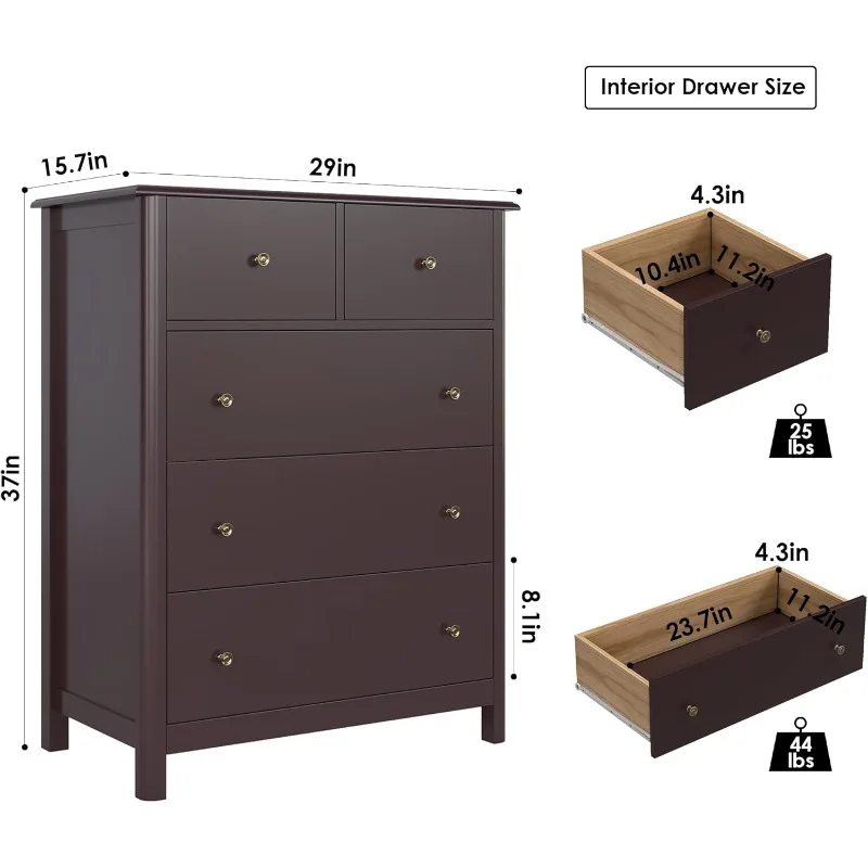 خزانة ذات 5 أدراج، خزانة ذات أدراج طويلة، خزانة ذات 5 أدراج مع مساحة عميقة، خزانة تخزين خشبية لغرفة المعيشة، H
