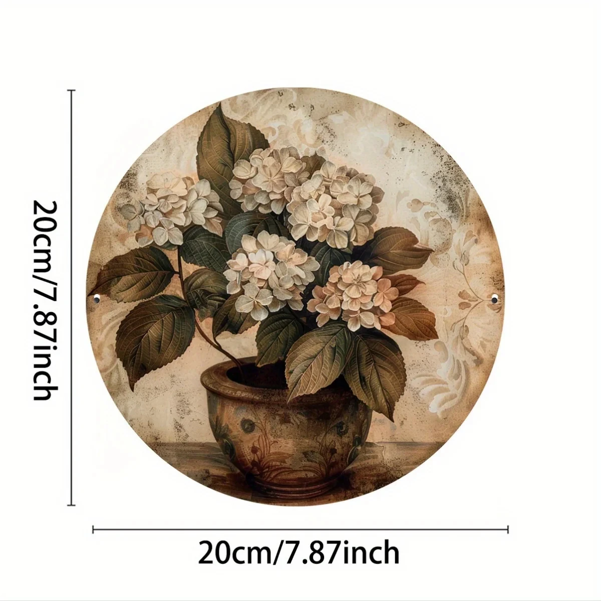 1 Piece of Classic Vintage Hydrangea Aluminum Sign, 8x8inch Round Tin Metal Wall Art, Suitable for H's Indoor/Outdoor Multifunctional Decoration