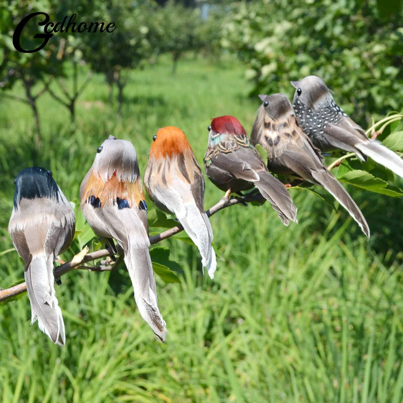 Mini Vividly Sparrow Feather Artificial Birds With Clip Garden Decoration Tree Outdoor Yard Ornaments Random Color