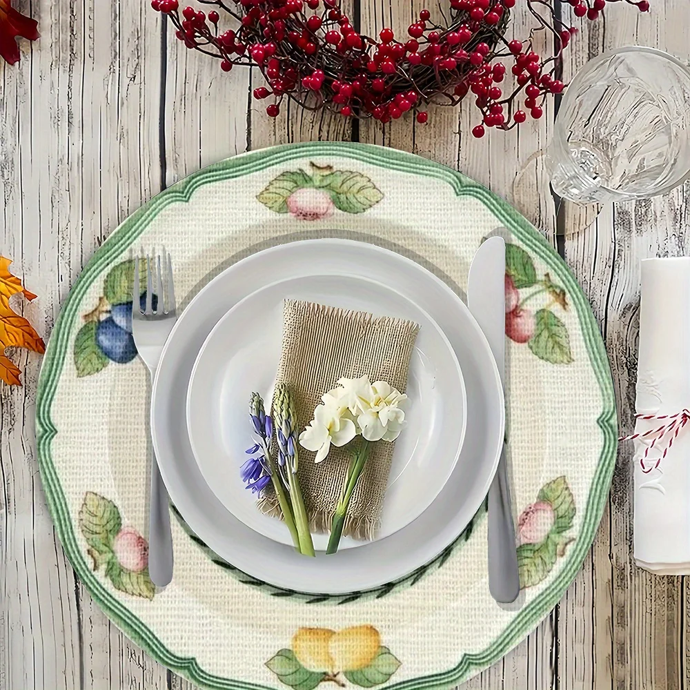 VIKAMA 4/6PC Fruit and Flower Meal Mat Yellow Heart Fruit Pattern Dessert Shop Decoration Fresh Countryside Style