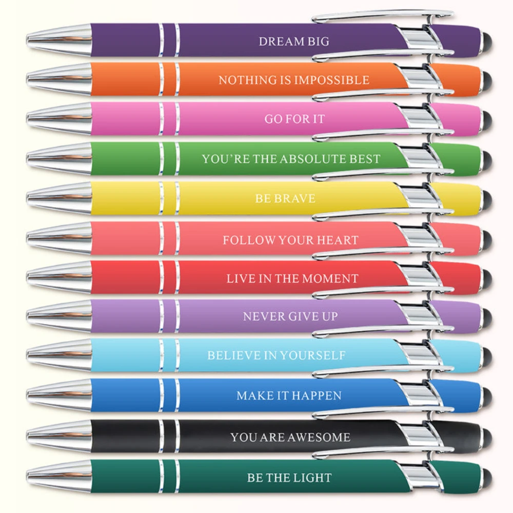 12Pcs Vibrant Colors Motivational Quotes Ballpoint Pen, Mental Health Gift,Positive Words, Office School Stationery