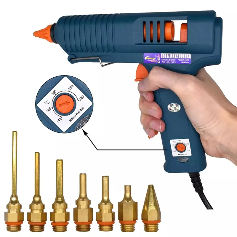150W Hot Melt Glue Gun with Temperature Control for Home DIY Industrial Manufacture Use 11mm Glue Sticks Pure copper nozzle