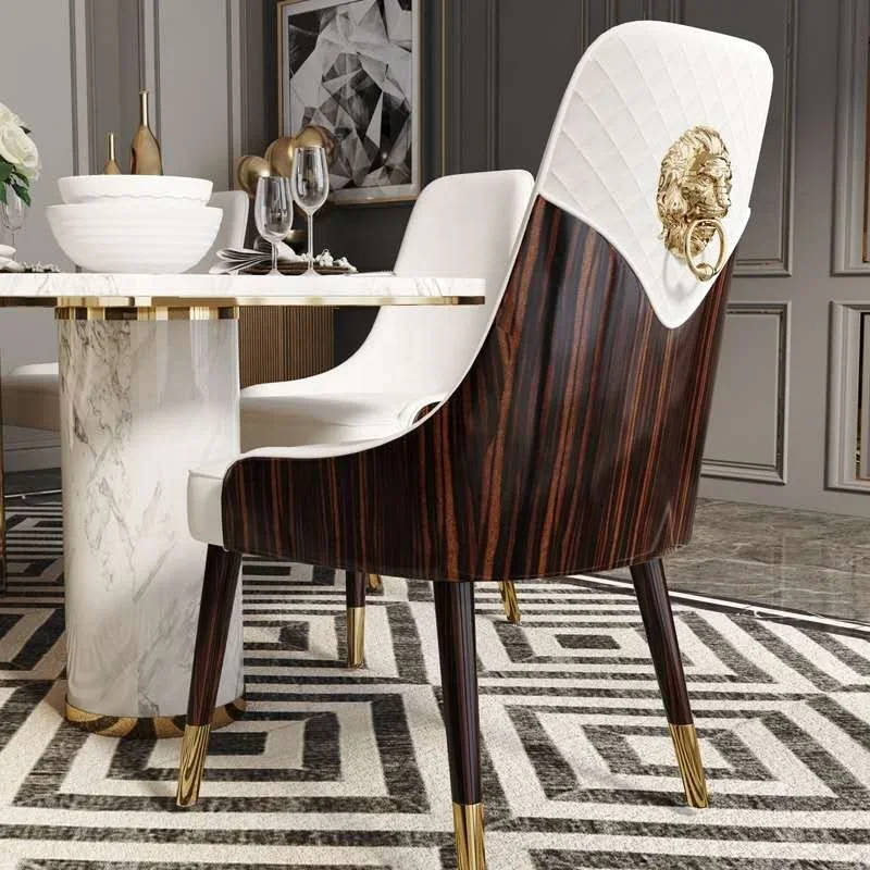 

Luxury Wooden Dining Chair White Leather Lion Modern For Kitchen Room Hotel Restaurant With Gold