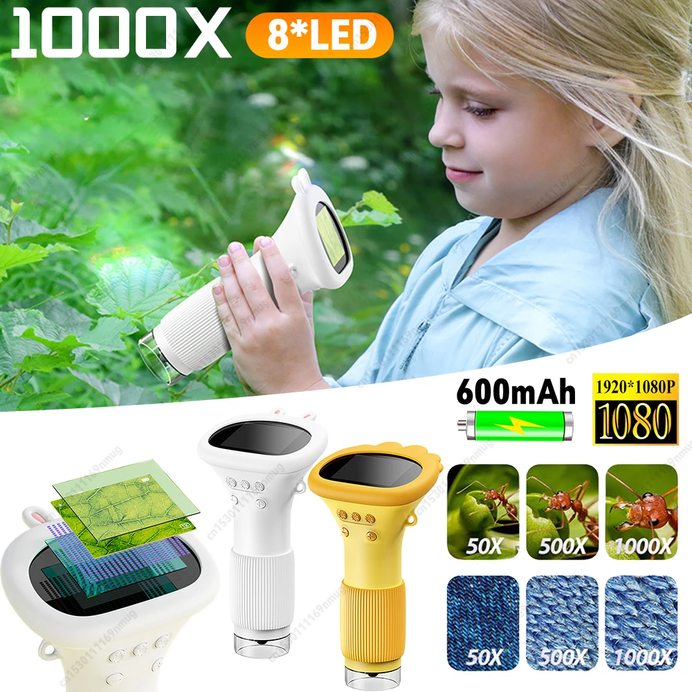

1000X Electronic Magnifier Camera 2MP Lens Children Biological Insect Coin Magnifier with 8 LED Light Mini Portable Microscopes
