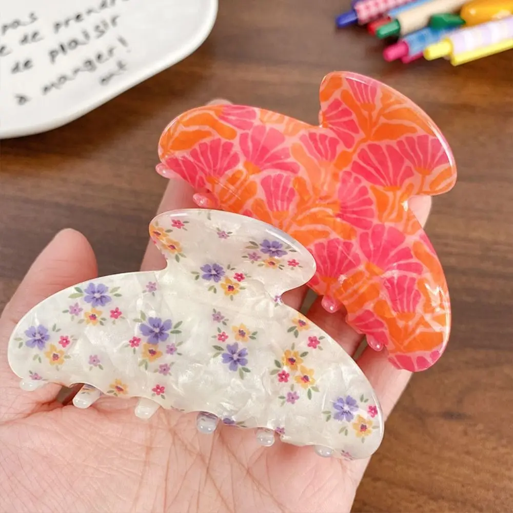 

Retro Colorful Flower Hair Claw Korean Style Headwear Hair Claw Clip Acrylic Hair Accessories Acrylic Shark Clip Back Of Head
