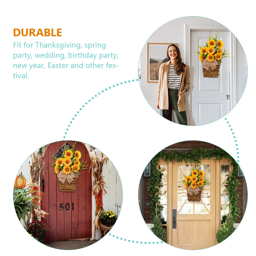 

Sunflower Wreath Plastic Silk Flowers Front Door Decor Summer Garland Spring Party Wedding Festivals Long Lasting Vivid