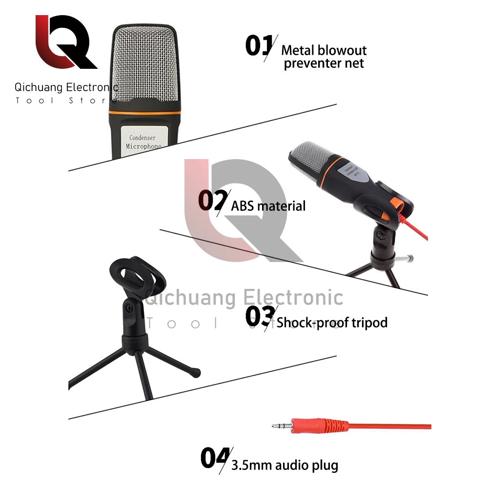 1 micrófono capacitivo profesional de grabación de enchufe de 3,5 mm, con soporte de micrófono, compatible con PC y computadoras portátiles cantando