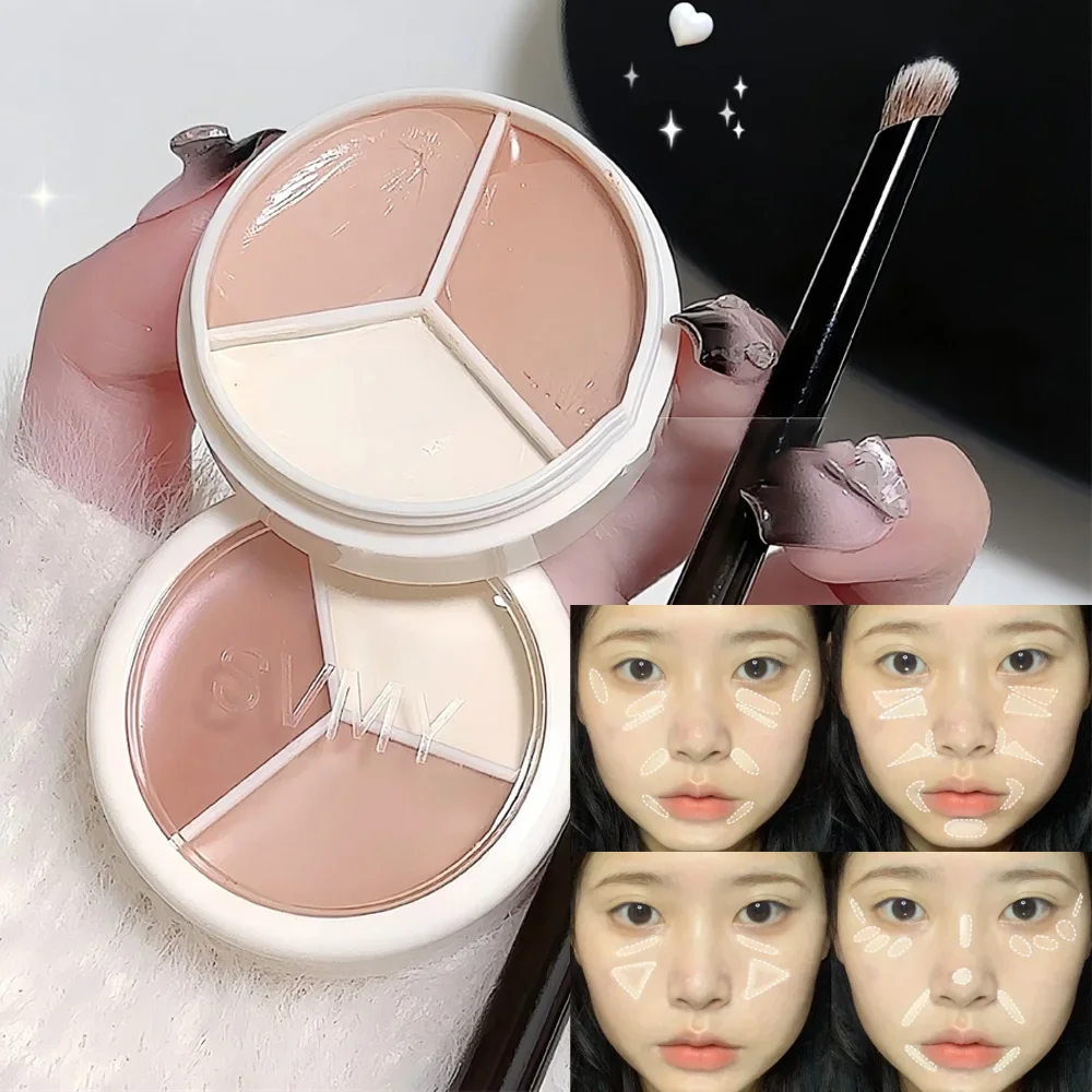 크리미 3-in-1 컨실러 팔레트 풀 커버리지 오일 컨트롤 롱래스팅 다크 스팟, 붉은기, 모공 프라이머 & 컨투어 화장품