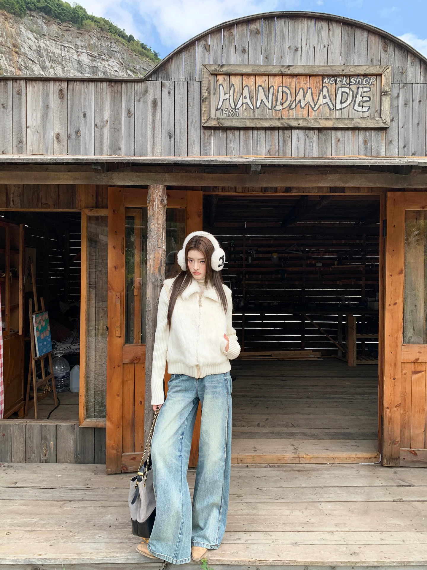 

Широкие джинсы с американской талией в стиле ретро, женские осенне-зимние свободные джинсовые брюки прямого кроя с хлопковой талией