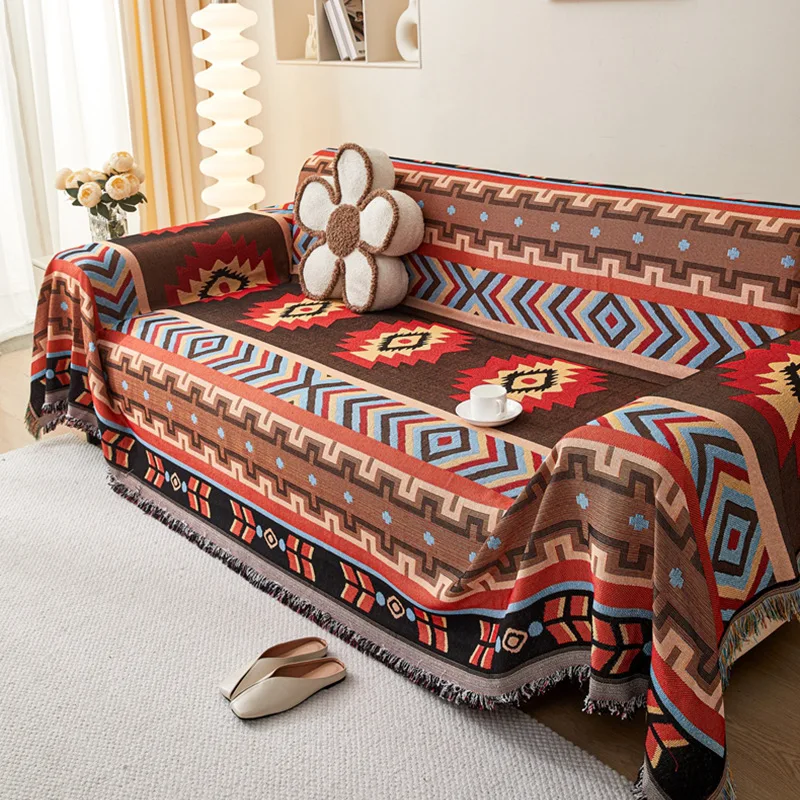 

Ethnic Style Sofa Cover Blanket All Cover Geometric Floral Pattern Jacquard Yarn-Dyed Sofa Cover Upholstered Sofa Seat Covers