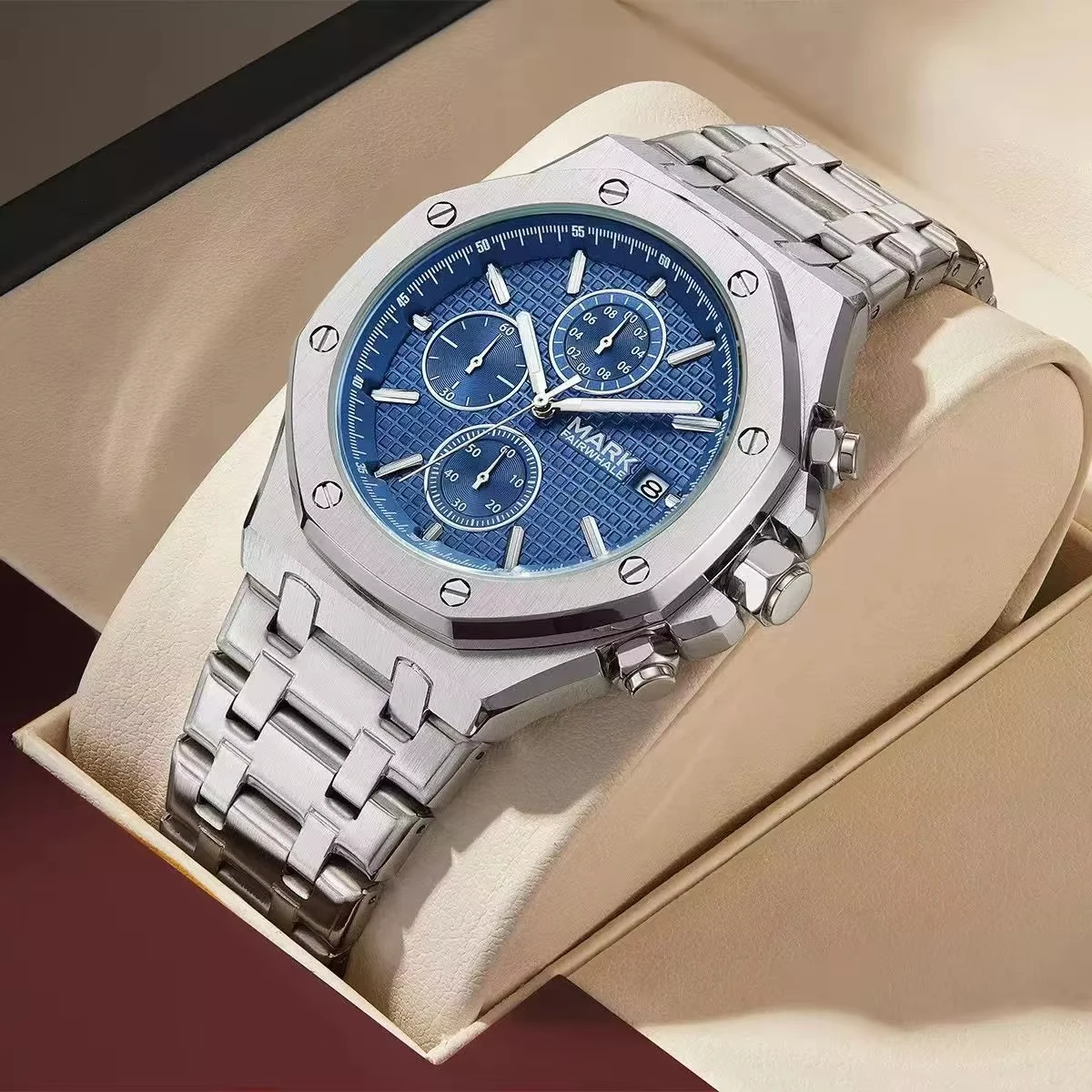 

Мужские часы Mark Fairwhale, модные ретро-трендовые кварцевые наручные часы, водонепроницаемые светящиеся часы с хронографом из нержавеющей стали для мужчин