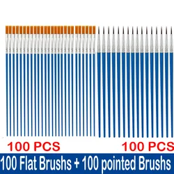 100/200 szt. Pędzle płaskie Mały pojemnik pędzla do malowania szczegółów Niezbędne rekwizyty do malowania Artykuły szkolne Artykuły papiernicze