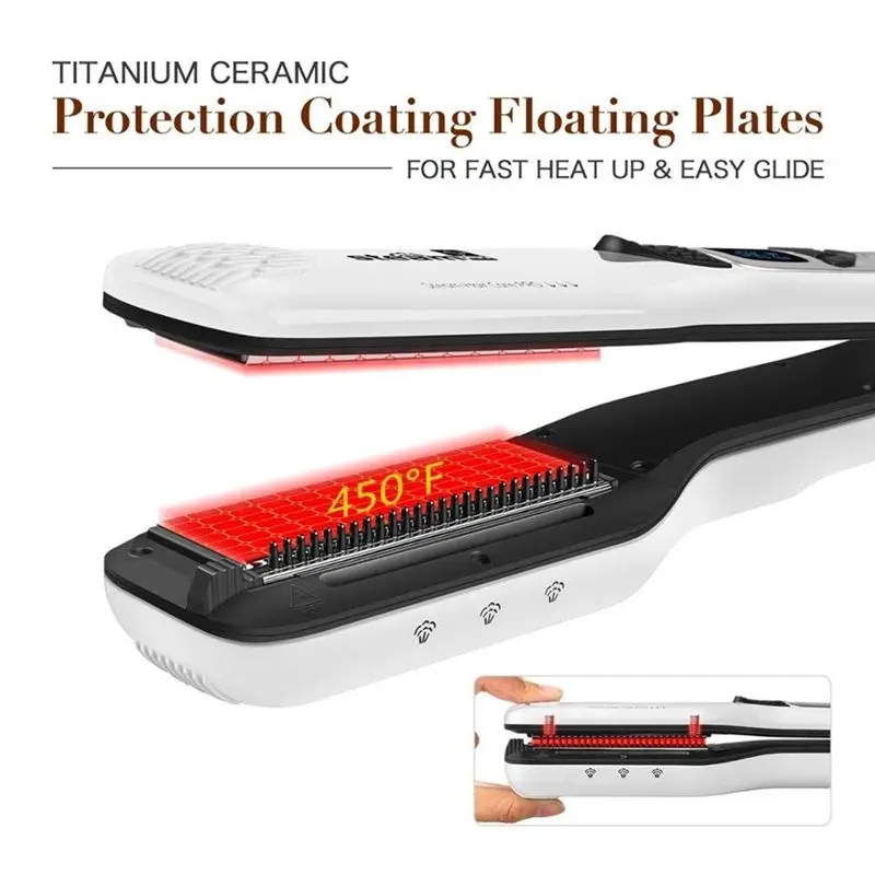 AEE4-Professional Salon Steam Hair Straightener Nano Titanium Steam Flat Iron With Removable Comb EU Plug Black view 3
