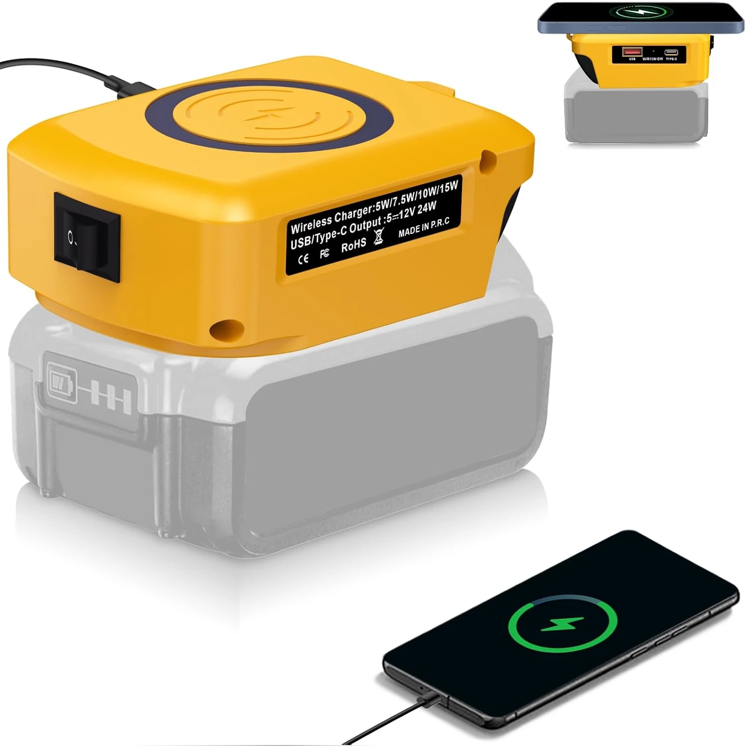 NEUES Kabelloses Telefonladegerät für Makita/Dewalt/Milwaukee Li-Ionen-Akku USB-Adapter mit Typ-C Ladeanschluss Tragbare Powerbank – Detail 10