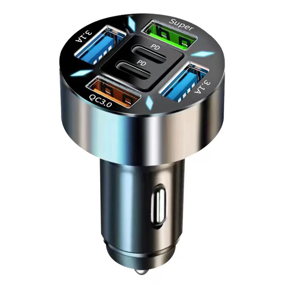 Автомобильное зарядное устройство 1 * Выход: USB1 5V3.1/USB2 5V3.1/USB3 5V3.1/USB4 5V3.1/PD 5V3.1/PD 5V3.1 ABS, автомобильное зарядное устройство 4*4*6 см